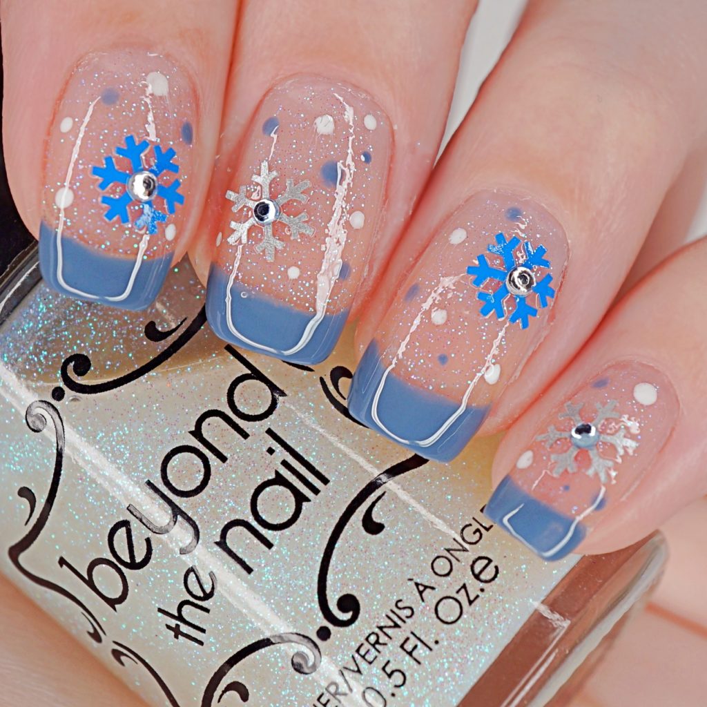 Sparkly Blue Snowflake Nails
