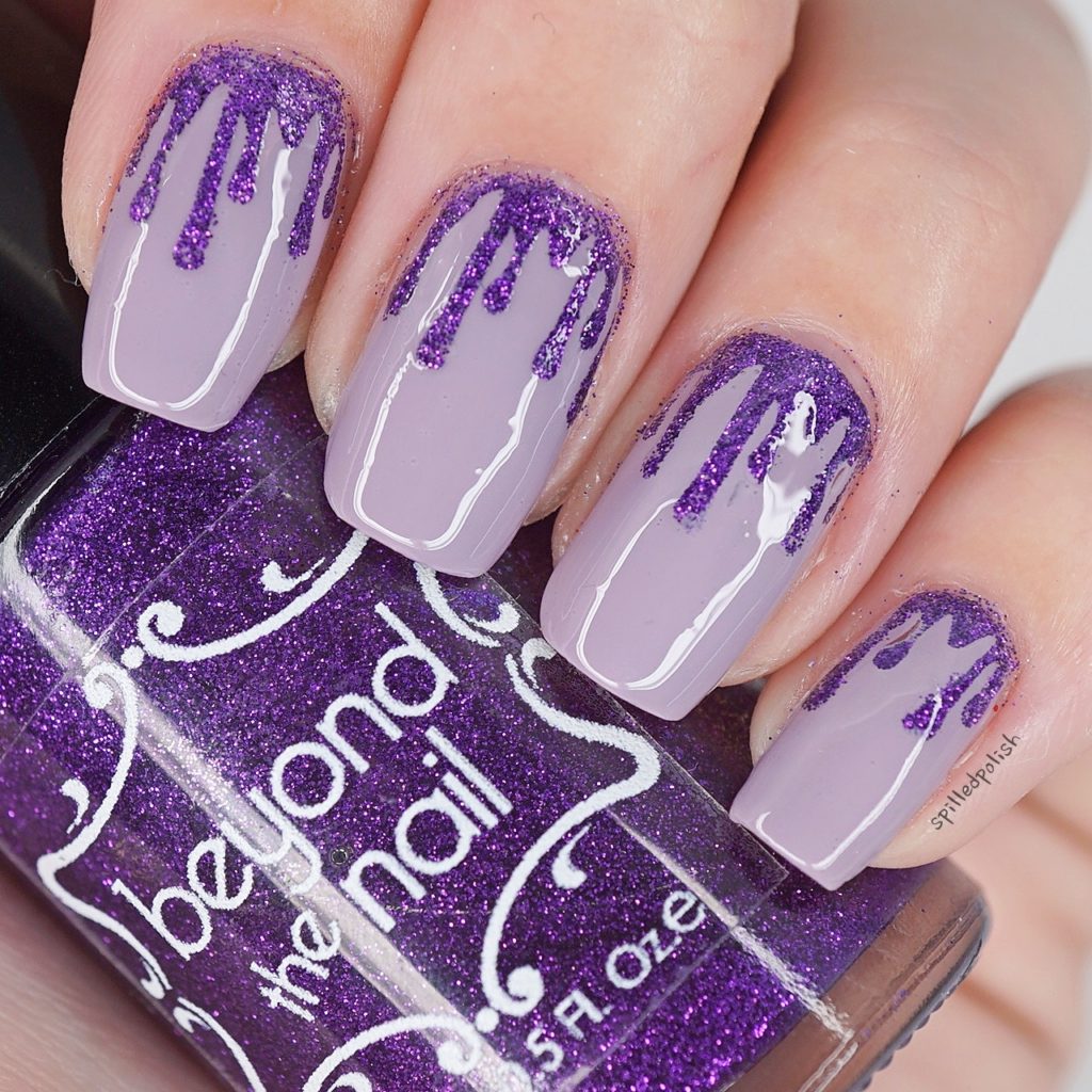 Purple Glitter Blood Drip Nails