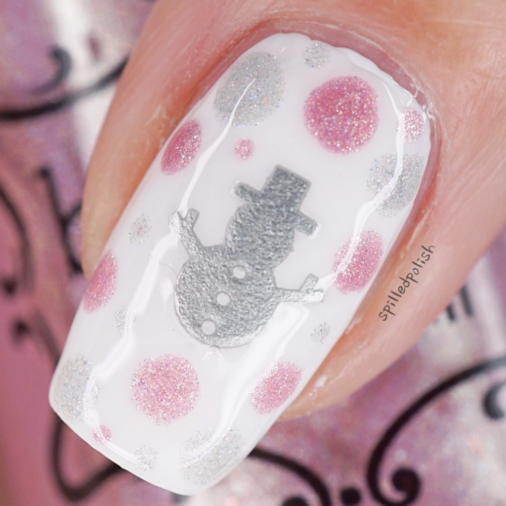Silver and Pink Snowman Nails