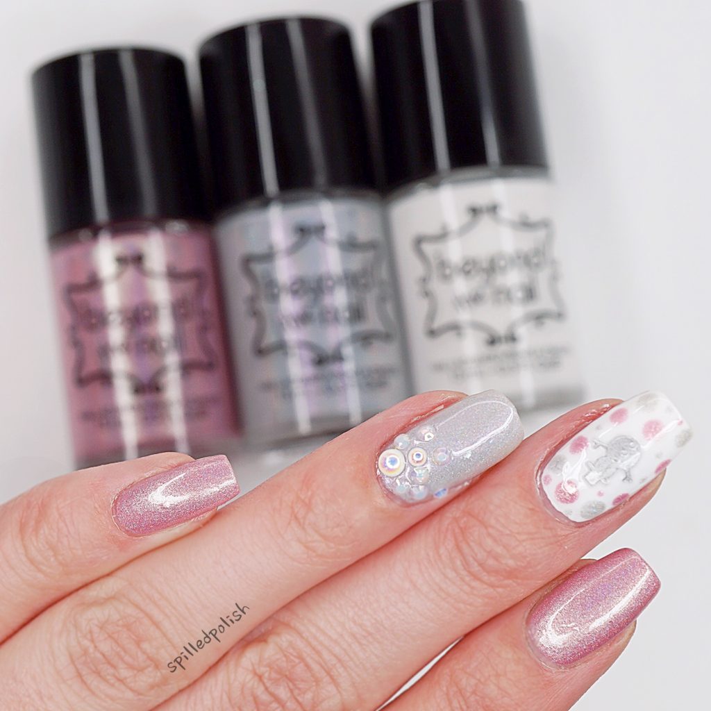 Silver and Pink Snowman Nails