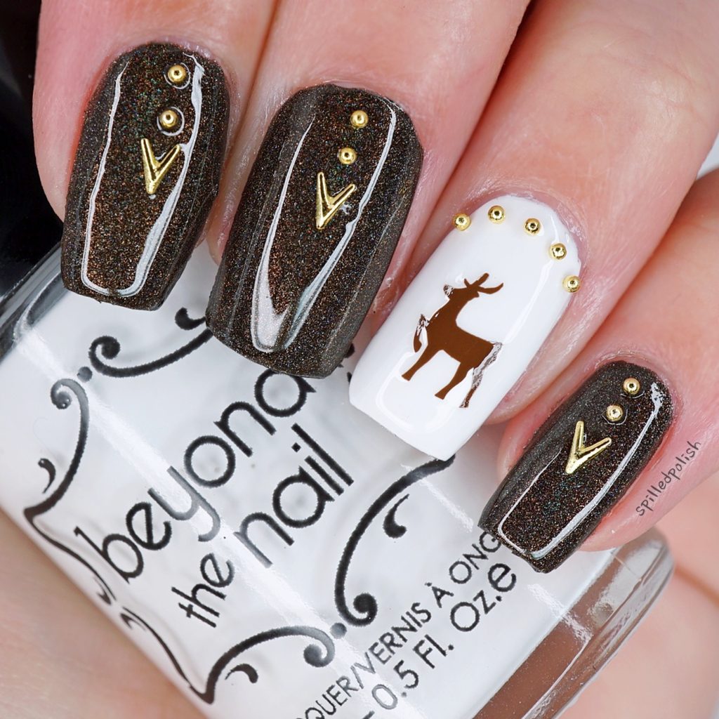 Brown and Gold Reindeer Nails